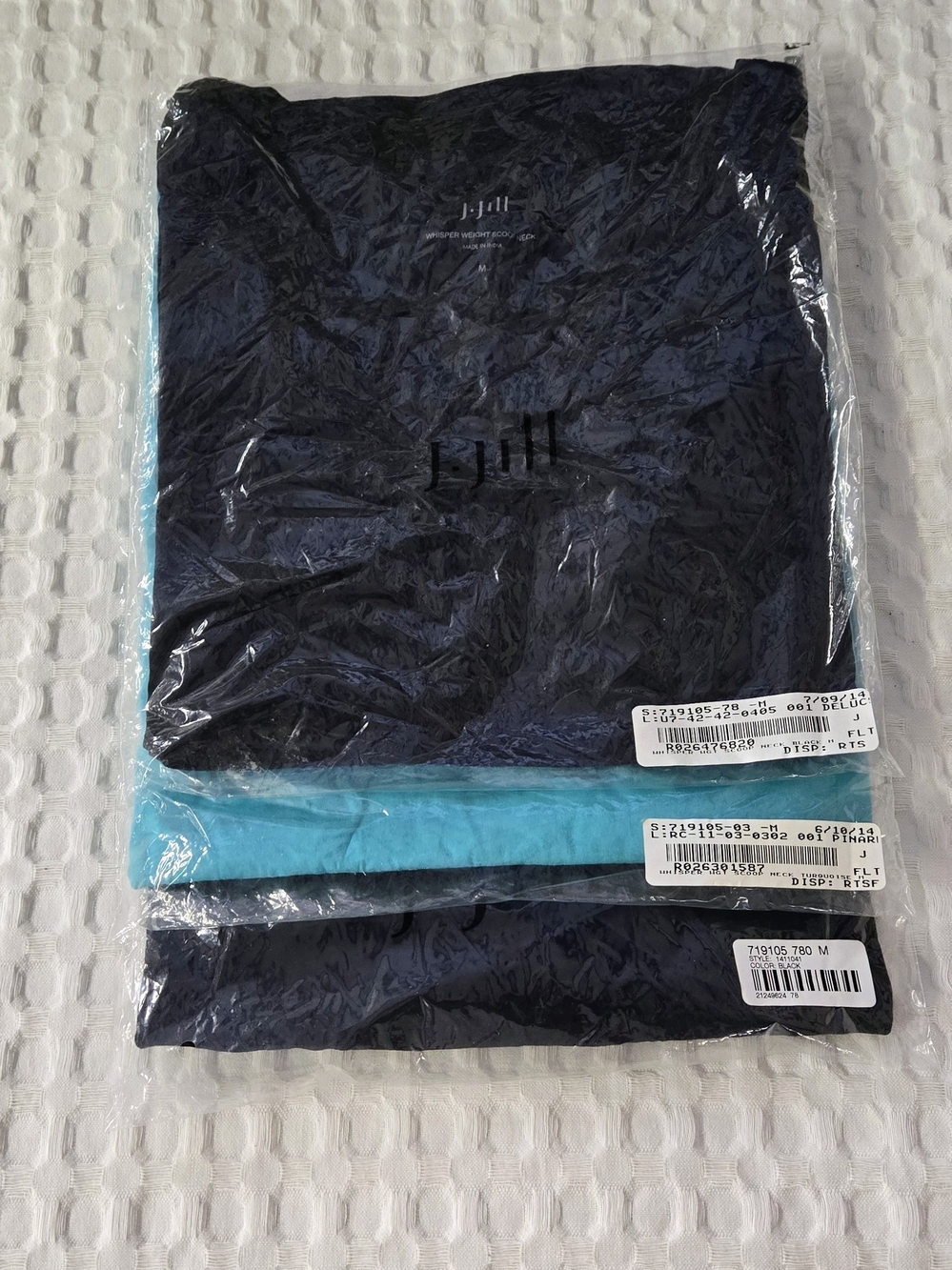(3) J. Jill Navy Wisper Weight Scoop Neck Long Sleeve- 2 Black 1-Turquoise